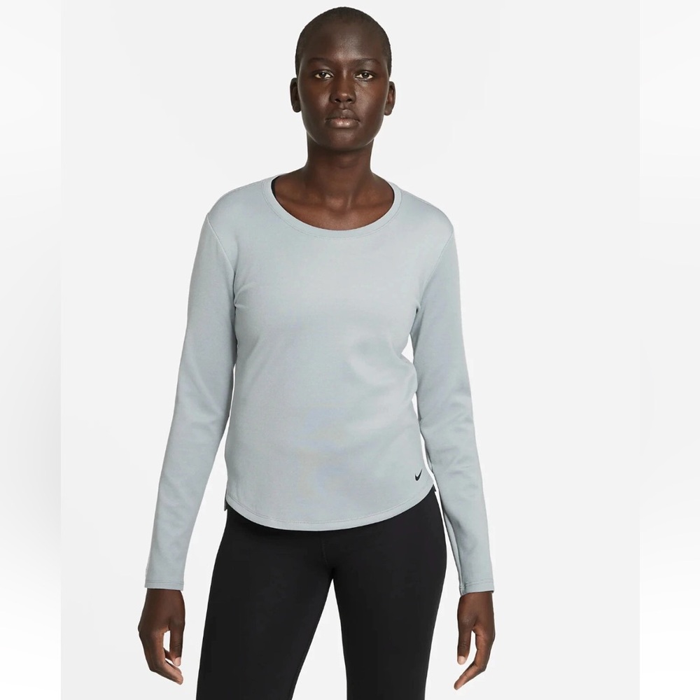 Nike | Women's ‘Particle Grey’ Therma-FIT Long Sleeve Crewneck Slit Hem Top Sz S
